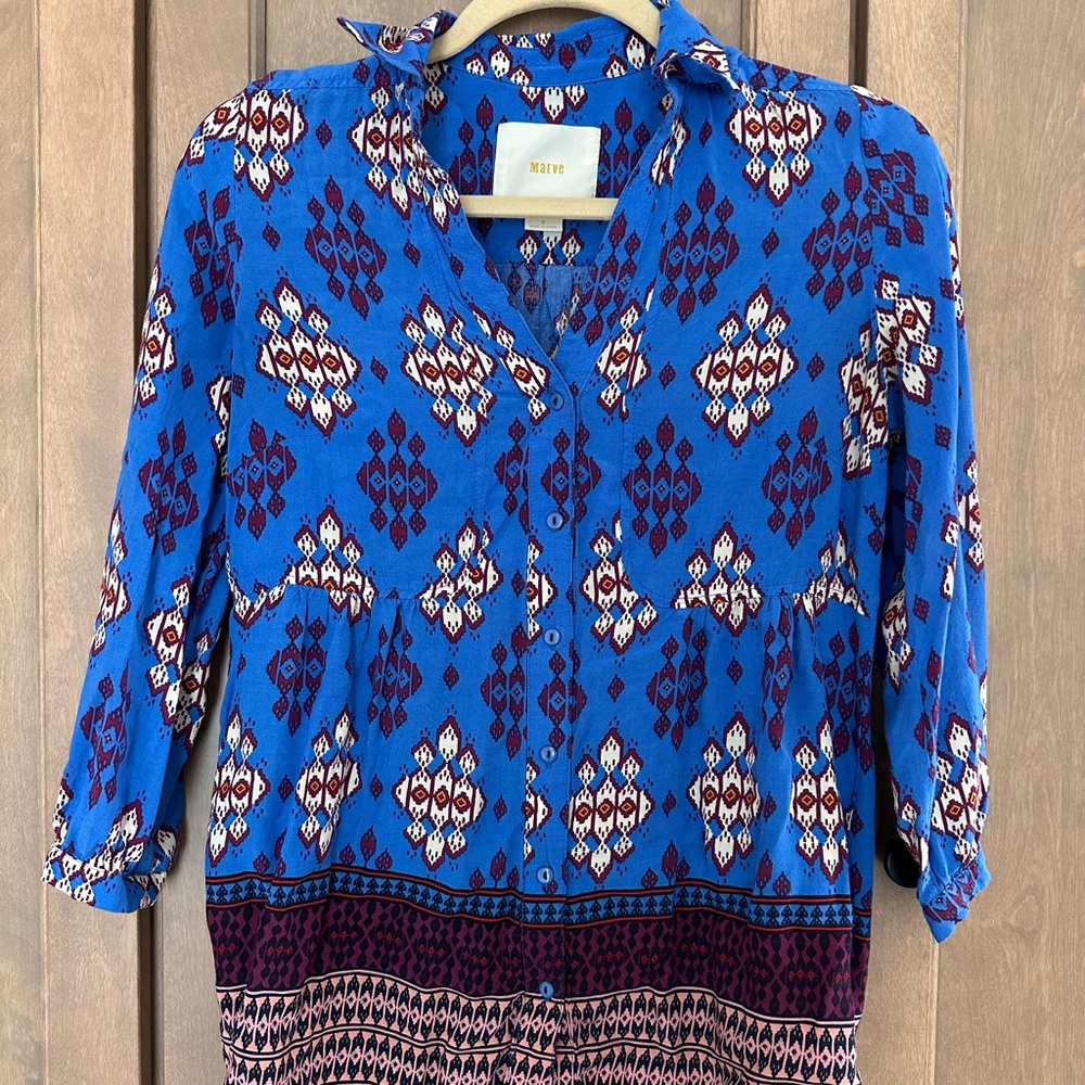 Maeve Blue and Purple Patterned Blouse